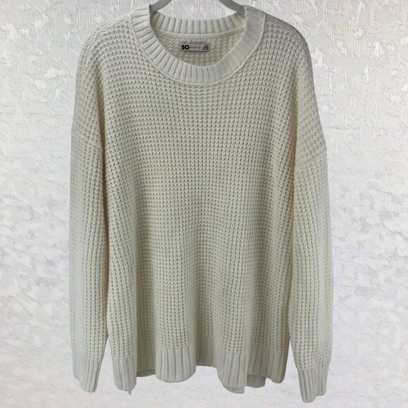 SO Goods For Life Boho Cozy Open-Knit Cream Pullover Crewneck Sweater Size XXL - Picture 1 of 11